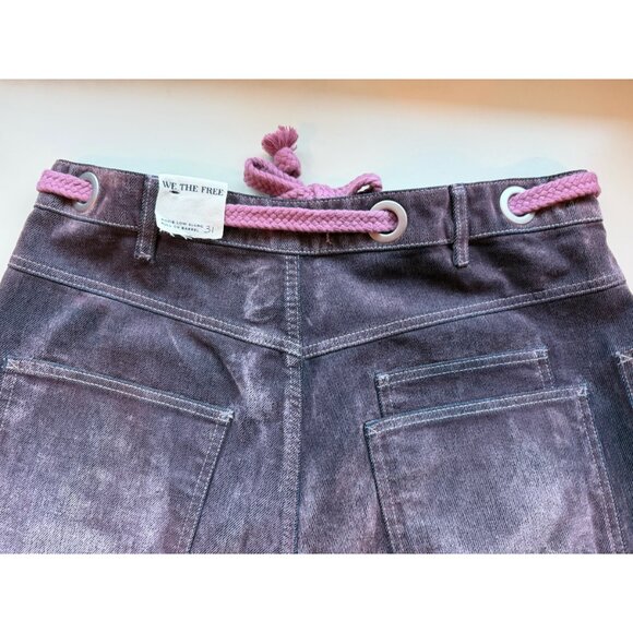 Free People Moxie Flocked Pull On Barrel Jeans We The Free Rope Tie Size 31 - Picture 6 of 9